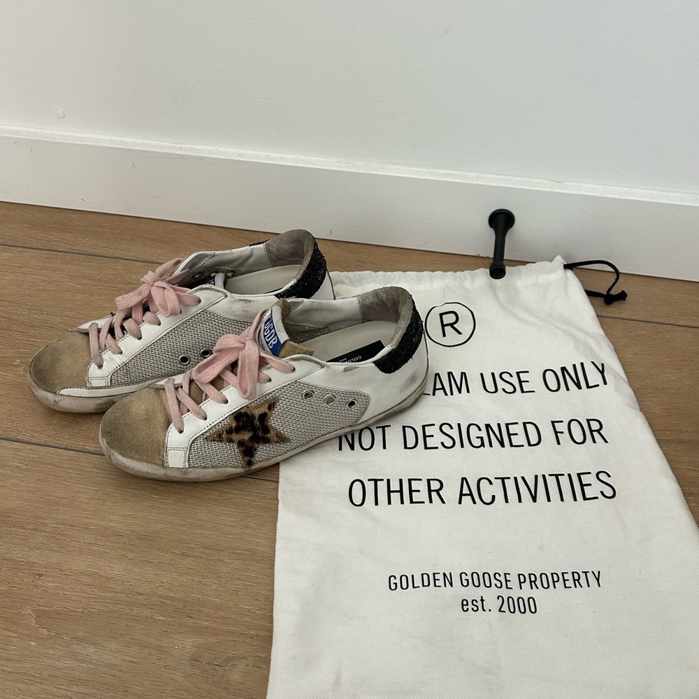 Golden Goose Superstar Sneakers with Pink and Brown Accents